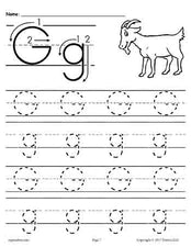 Letter G Tracing Worksheet - G is for Goat Uppercase and Lowercase Letter Tracing