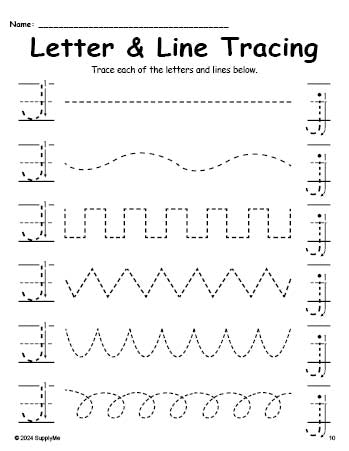 Letter J Tracing Worksheet With Line Tracing, Uppercase And Lowercase Letters, Includes Letter Formation Guides