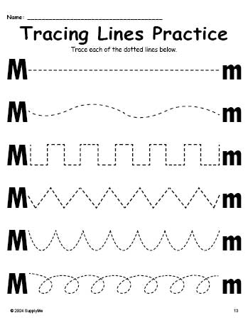 Letter M Line Tracing Worksheet, Uppercase And Lowercase Letters
