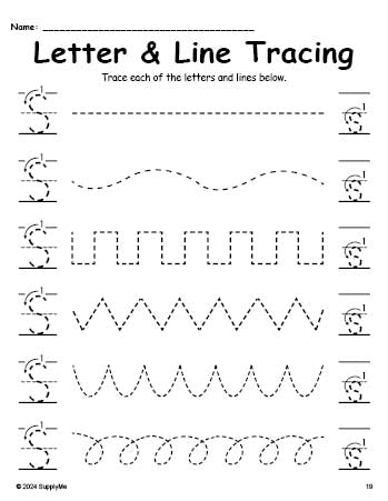 Letter S Tracing Worksheet With Line Tracing, Uppercase And Lowercase Letters, Includes Letter Formation Guides