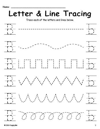 Letter B Tracing Worksheet With Line Tracing, Uppercase And Lowercase Letters