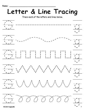 Letter G Tracing Worksheet With Line Tracing, Uppercase And Lowercase Letters