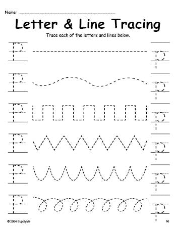 Letter P Tracing Worksheet With Line Tracing, Uppercase And Lowercase Letters
