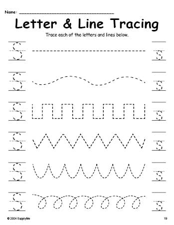 Letter S Tracing Worksheet With Line Tracing, Uppercase And Lowercase ...