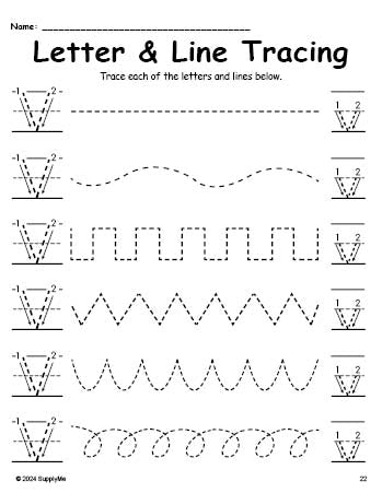 Letter V Tracing Worksheet With Line Tracing, Uppercase And Lowercase Letters, Includes Letter Formation Guides