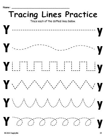 Letter Y Line Tracing Worksheet, Uppercase And Lowercase Letters