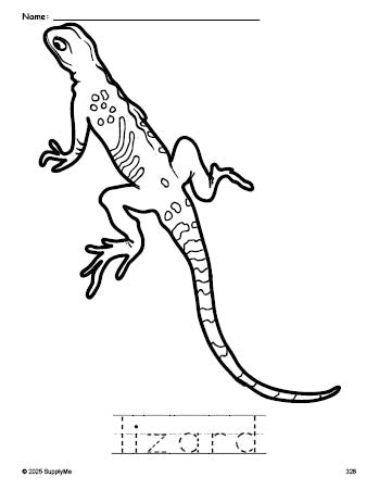 Lizards Printable Text FREE Printable Lizard Coloring Page and Word Tracing Worksheet, Perfect ...