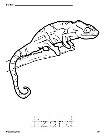 Lizards Printable Text FREE Printable Lizard Coloring Page and Word Tracing Worksheet, Perfect ...