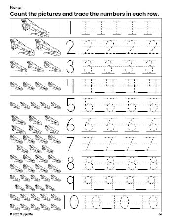 Free printable lizard counting worksheet for preschool and pre-k with number tracing practice 1-10, PDF
