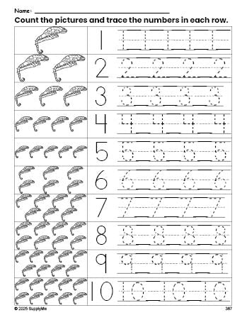 FREE Printable Lizard Counting Worksheet for Preschool and Pre-K with ...