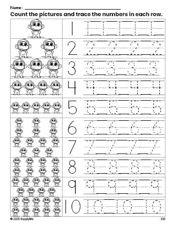 FREE Printable Monkey Counting Worksheet for Preschool and Pre-K with ...