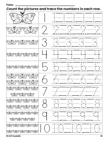Moth Tracing FREE Printable Moth Counting Worksheet for Preschool and Pre-K with ...