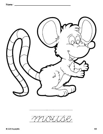 Cursive Mouse FREE Printable Mouse Coloring Page and Cursive Word Tracing Worksheet ...