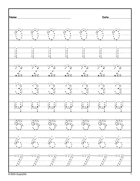 Number Tracing Worksheets Numbers 0-20, Lined With Number Formation Guides