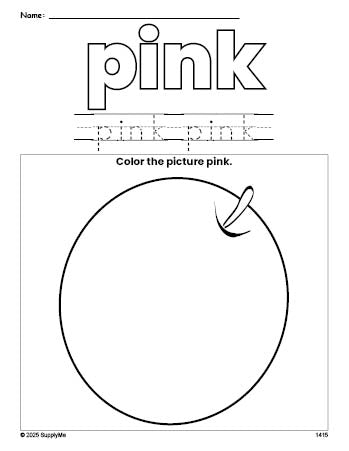 Free orange color pink coloring page and color worksheet, pink worksheet for preschoolers to learn colors, printable PDF