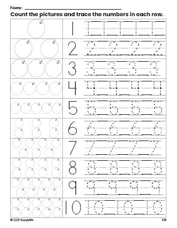 Free printable orange counting worksheet for preschool and pre-k with number tracing practice 1-10, PDF