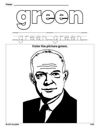 FREE Presidents Day Dwight D Eisenhower Color Green Coloring Page And free-presidents-day-dwight-d-eisenhower-color-green-coloring-page-and