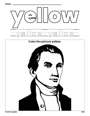 FREE Presidents Day James Monroe Color Yellow Coloring Page And Color free-presidents-day-james-monroe-color-yellow-coloring-page-and-color