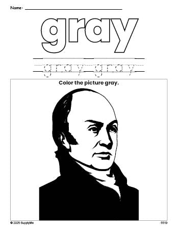 John Adams Color FREE Presidents' Day John Quincy Adams Color Gray Coloring Page and ...