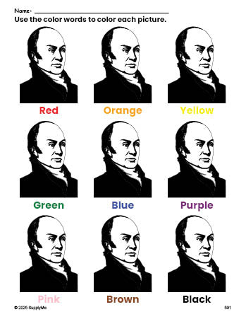 John Adams Color FREE Presidents' Day John Quincy Adams Coloring Page and Color ...