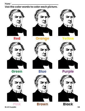 FREE Presidents' Day Millard Fillmore Coloring Page and Color Worksheet ...