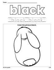 Free rabbit color black coloring page and color worksheet, black worksheet for preschoolers to learn colors, printable PDF