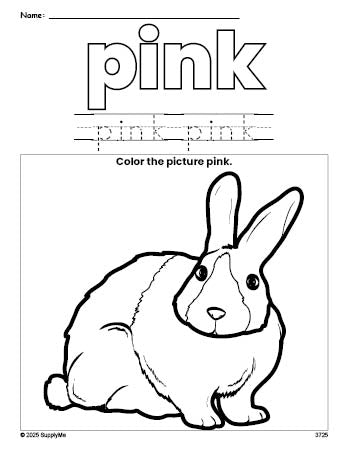 FREE Rabbit Color Pink Coloring Page and Color Worksheet, Pink ...