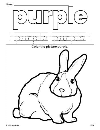 FREE Rabbit Color Purple Coloring Page and Color Worksheet, Purple ...