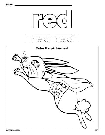 FREE Rabbit Color Red Coloring Page and Color Worksheet, Red Worksheet ...