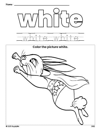 Look And Coloring Rabbit Worksheet FREE Rabbit Color White Coloring Page and Color Worksheet, White ...