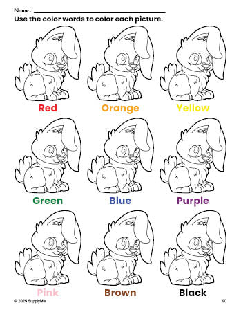 FREE Rabbit Coloring Page and Color Worksheet for Preschoolers to Learn ...