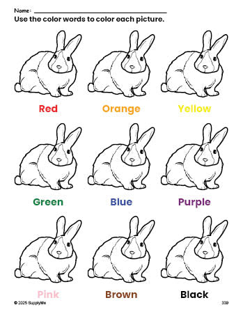 FREE Rabbit Coloring Page and Color Worksheet for Preschoolers to Learn ...