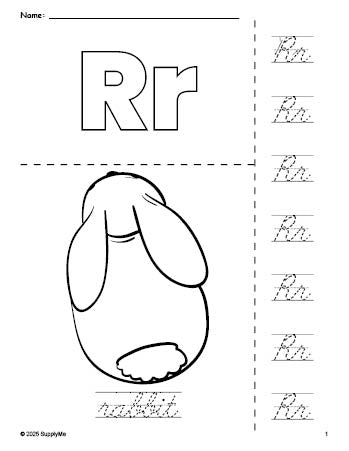 White Rabbit In Cursive FREE Printable Rabbit Coloring Page and Cursive Letter Tracing ...