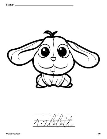FREE Printable Rabbit Coloring Page and Cursive Word Tracing Worksheet ...