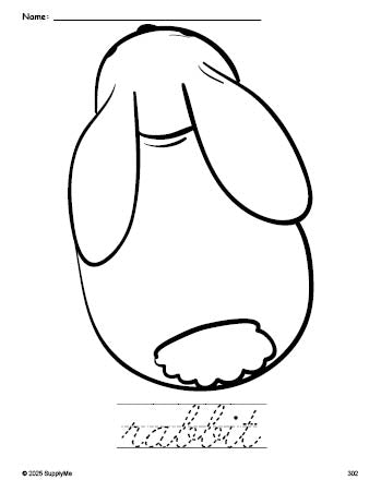 White Rabbit In Cursive FREE Printable Rabbit Coloring Page and Cursive Word Tracing Worksheet ...