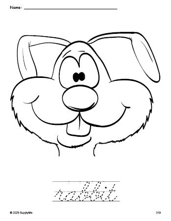 FREE Printable Rabbit Coloring Page and Cursive Word Tracing Worksheet ...