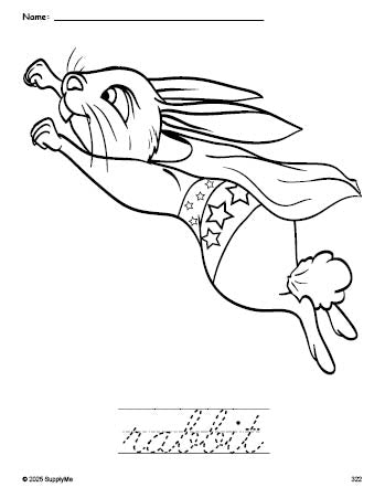 Word Rabbit Trace FREE Printable Rabbit Coloring Page and Cursive Word Tracing Worksheet ...