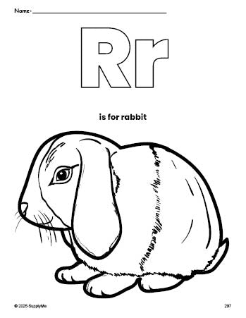 FREE Printable Rabbit Coloring Page, Letter R Coloring Page for ...