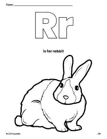 FREE Printable Rabbit Coloring Page, Letter R Coloring Page for ...