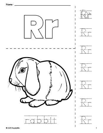 FREE Printable Rabbit Coloring Page and Letter Tracing Worksheet ...