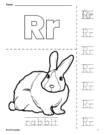FREE Printable Rabbit Coloring Page and Letter Tracing Worksheet ...