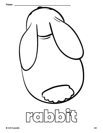 Free printable rabbit coloring page for preschool, pre-k, and kindergarten, PDF