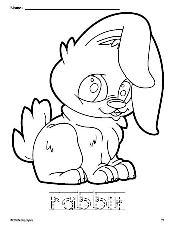 Word Rabbit Trace FREE Printable Rabbit Coloring Page and Word Tracing Worksheet, Letter ...