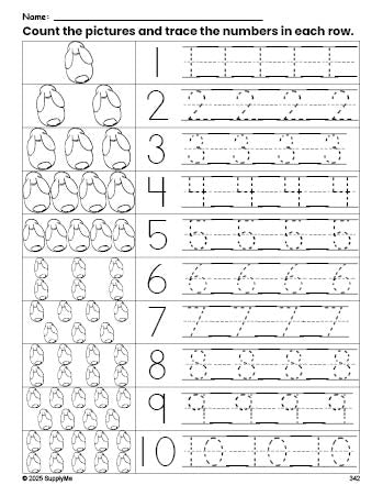 Free printable rabbit counting worksheet for preschool and pre-k with number tracing practice 1-10, PDF