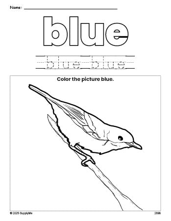 Blue Robin Color Pages FREE Robin Color Blue Coloring Page and Color Worksheet, Blue Worksheet ...