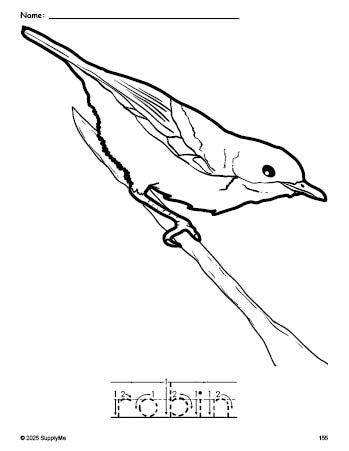 FREE Printable Robin Coloring Page and Word Tracing Worksheet, Letter ...
