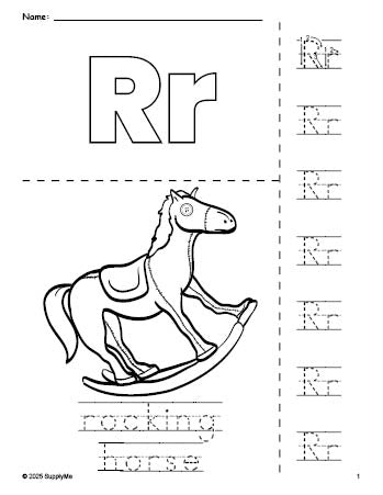 Rocking R Outline Image FREE Printable Rocking Horse Coloring Page and Letter Tracing Worksheet ...