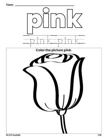 Pink Roses Coloaring FREE Rose Color Pink Coloring Page and Color Worksheet, Pink Worksheet ...