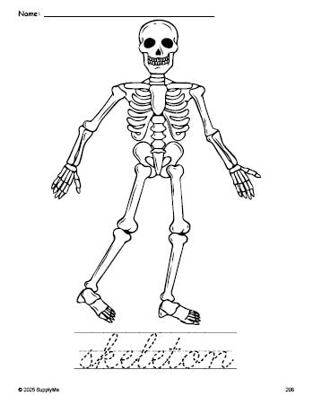 Cursive Skeleton Name FREE Printable Skeleton Halloween Coloring Page and Cursive Word ...