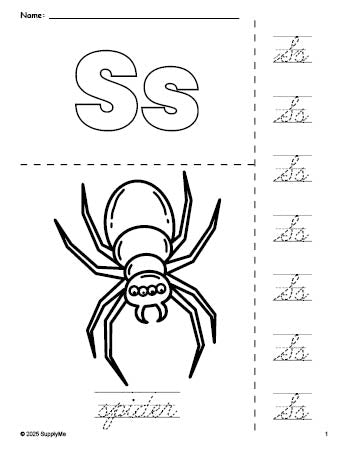 FREE Printable Spider Halloween Coloring Page and Cursive Letter ...